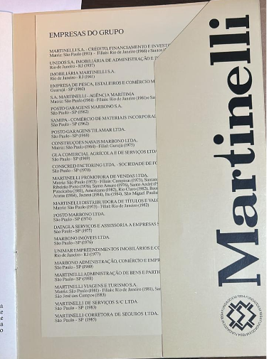 Encarte histórico das empresas do Grupo Martinelli